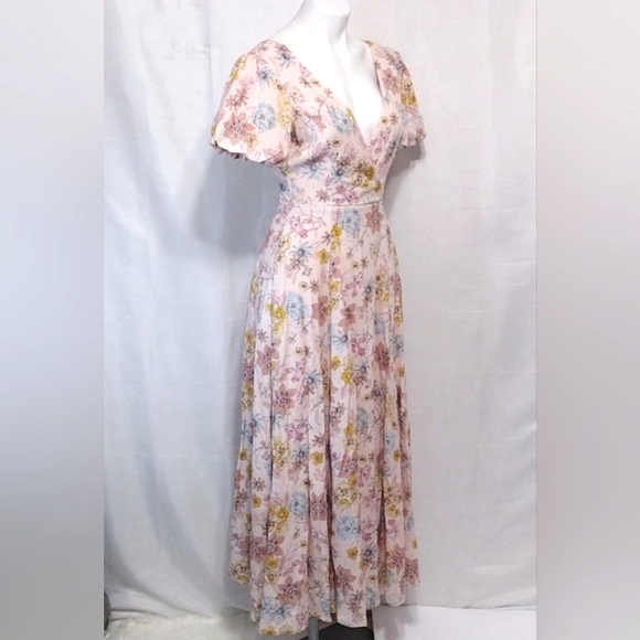 Lulus NWT Floral Print Puff Sleeves Crisscross Open Back Maxi Dress XS - Picture 9 of 15